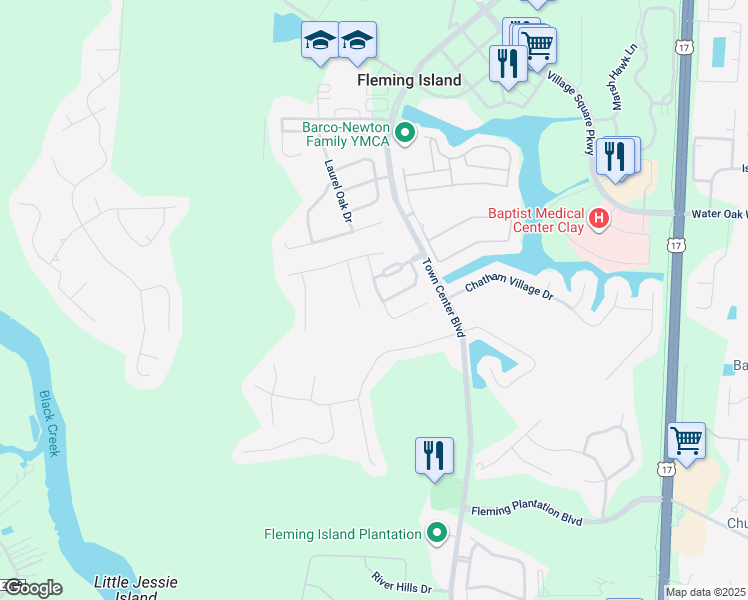 map of restaurants, bars, coffee shops, grocery stores, and more near 1828 Sea Pines Lane in Fleming Island