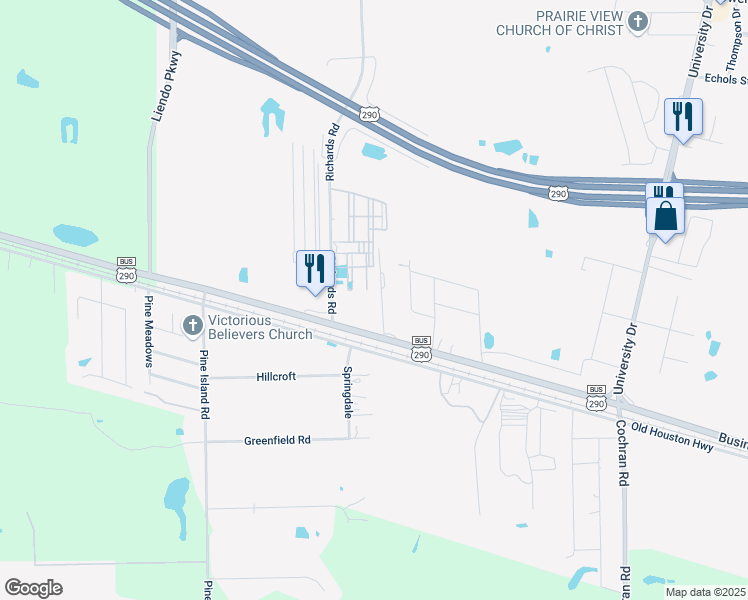 map of restaurants, bars, coffee shops, grocery stores, and more near 509 Ellen Powell in Prairie View