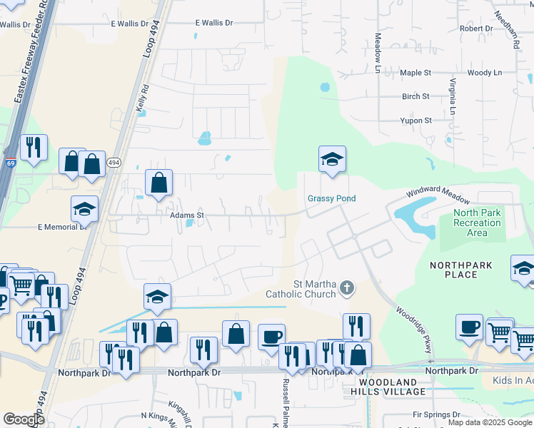 map of restaurants, bars, coffee shops, grocery stores, and more near 22467 Adams Street in Porter