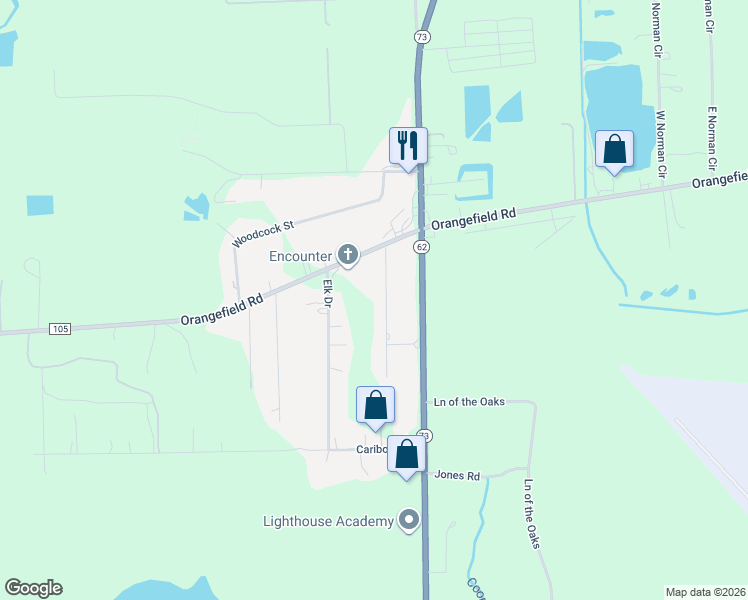 map of restaurants, bars, coffee shops, grocery stores, and more near 3364 Moose Lane in Orange