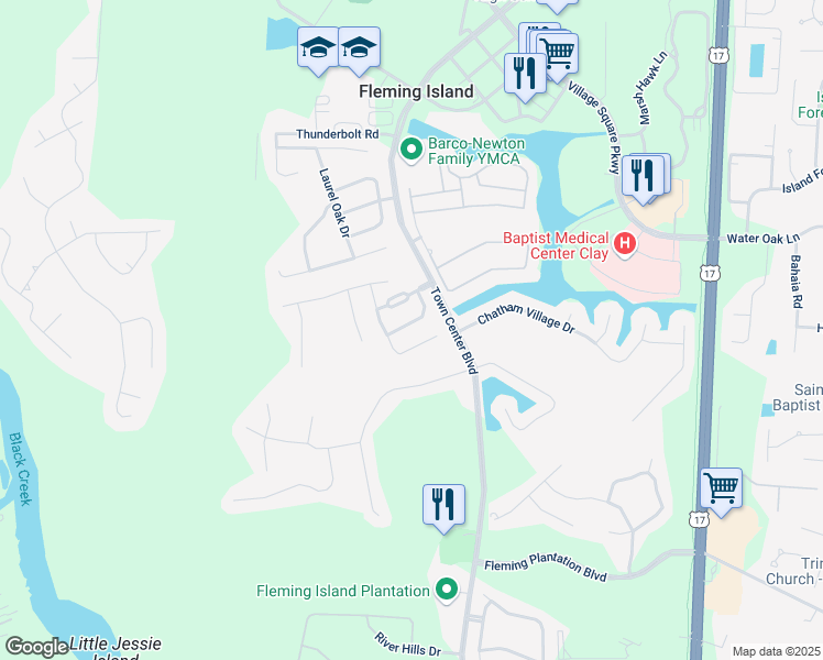 map of restaurants, bars, coffee shops, grocery stores, and more near 2125 Pond Spring Way in Orange Park