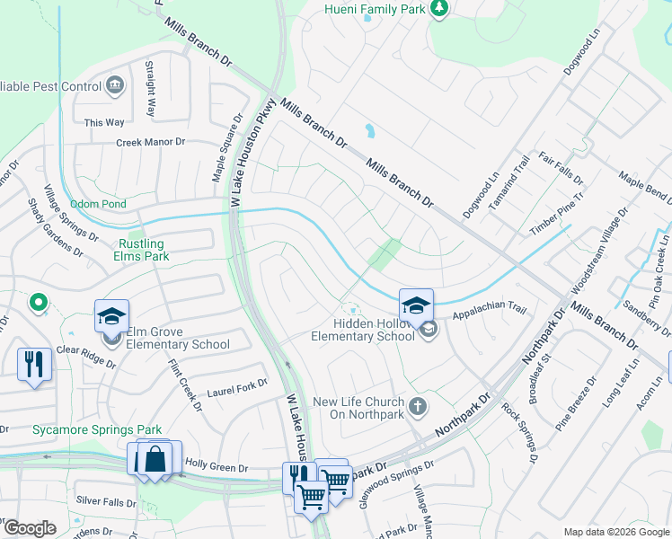 map of restaurants, bars, coffee shops, grocery stores, and more near 3623 Appalachian Trail in Humble