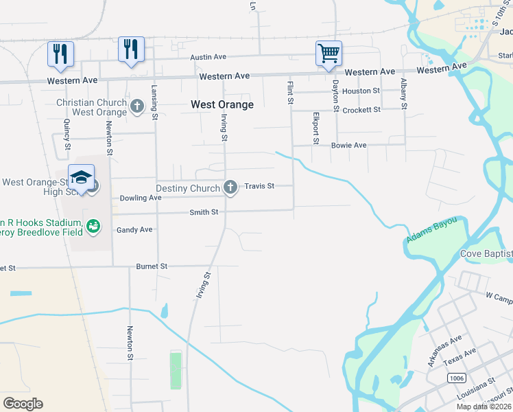 map of restaurants, bars, coffee shops, grocery stores, and more near 2320 Smith St in West Orange