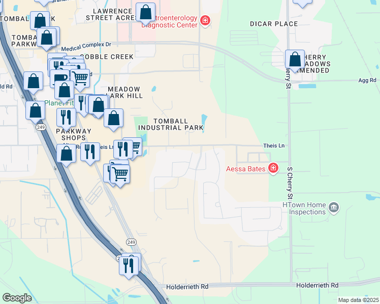 map of restaurants, bars, coffee shops, grocery stores, and more near 13127 Theis Lane in Tomball