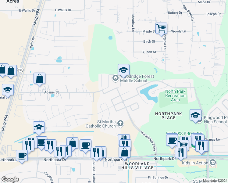 map of restaurants, bars, coffee shops, grocery stores, and more near 22642 Triangle Ridge Drive in Porter