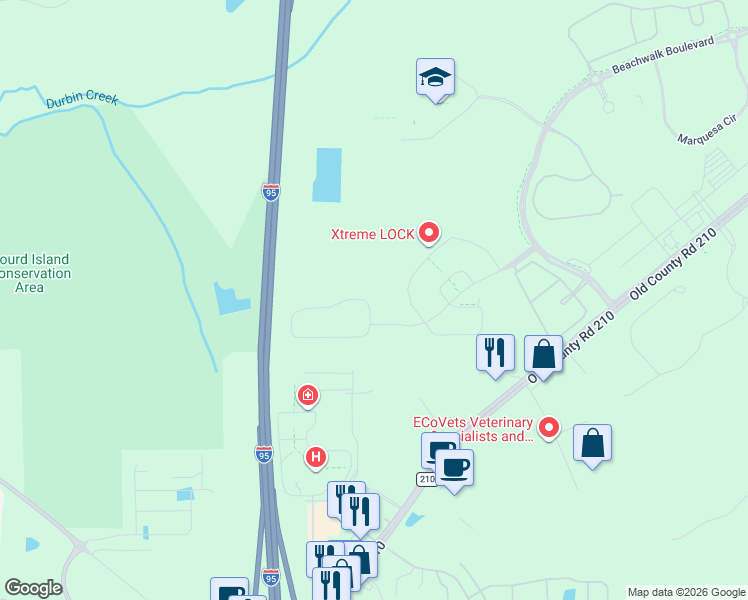 map of restaurants, bars, coffee shops, grocery stores, and more near 488 Albany Bay Boulevard in Saint Johns