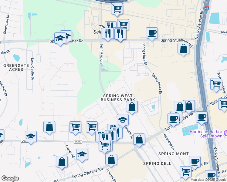 map of restaurants, bars, coffee shops, grocery stores, and more near 1930 Emerald Pathway Drive in Spring
