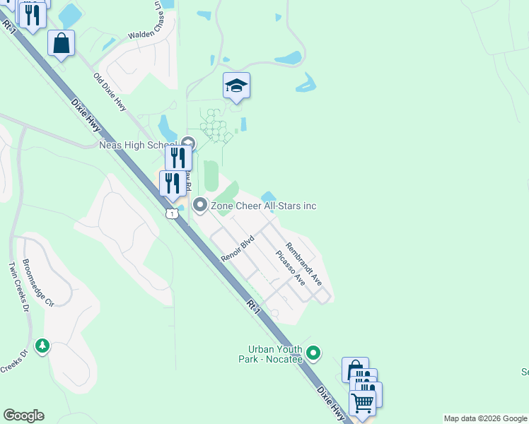 map of restaurants, bars, coffee shops, grocery stores, and more near 813 Pissaro Avenue in Ponte Vedra Beach