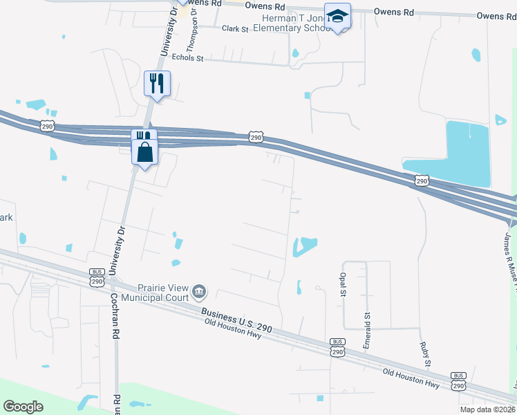 map of restaurants, bars, coffee shops, grocery stores, and more near 237 Alleda Road in Prairie View