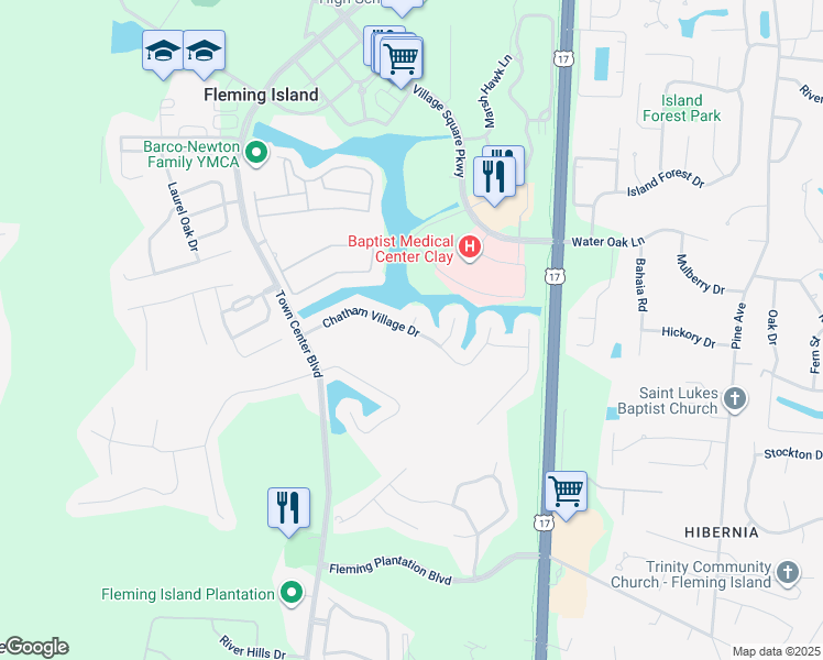 map of restaurants, bars, coffee shops, grocery stores, and more near 1798 Chatham Village Drive in Fleming Island