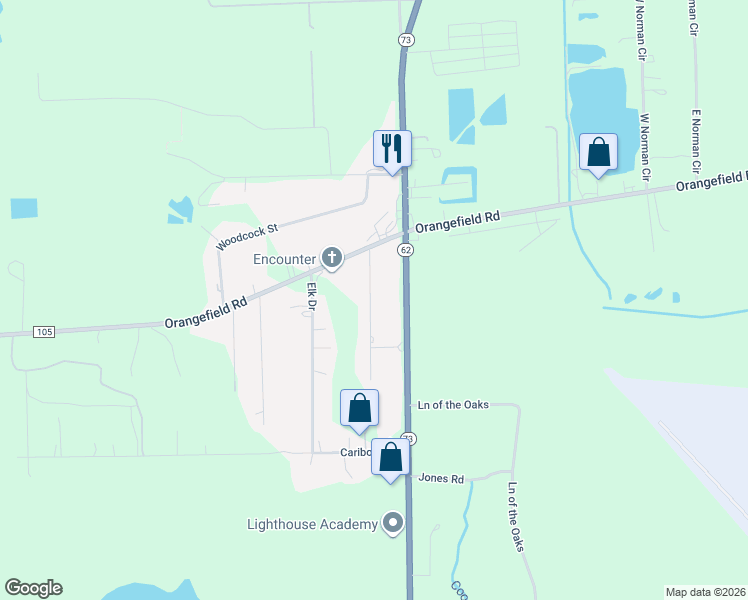 map of restaurants, bars, coffee shops, grocery stores, and more near 3364 Moose Lane in Orange
