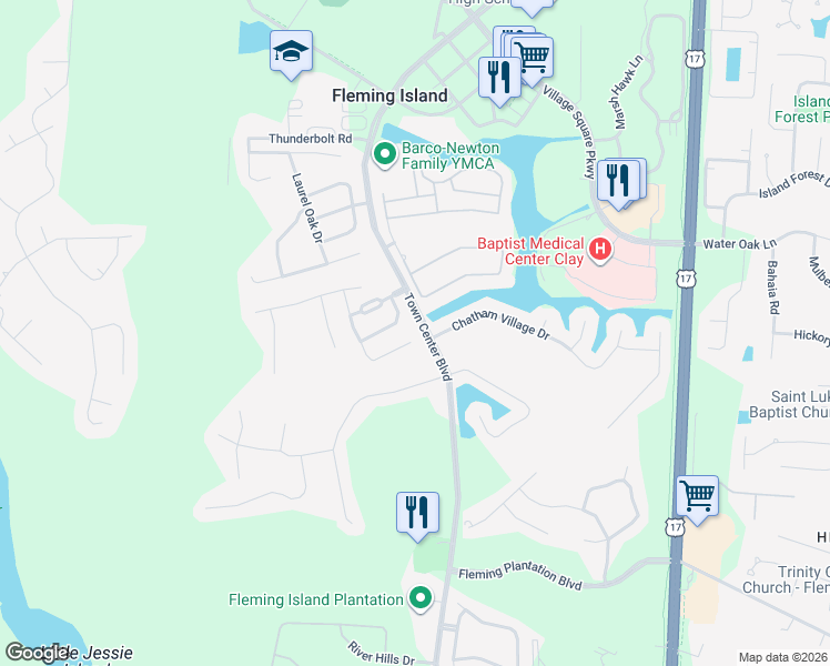 map of restaurants, bars, coffee shops, grocery stores, and more near 1879 Sea Pines Lane in Fleming Island