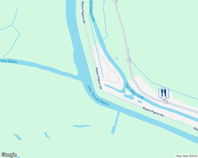map of restaurants, bars, coffee shops, grocery stores, and more near 39219 Bayou Pigeon Road in Plaquemine