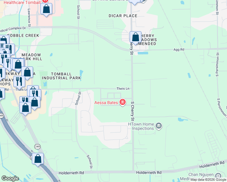 map of restaurants, bars, coffee shops, grocery stores, and more near 12911 Spruce Circle in Tomball