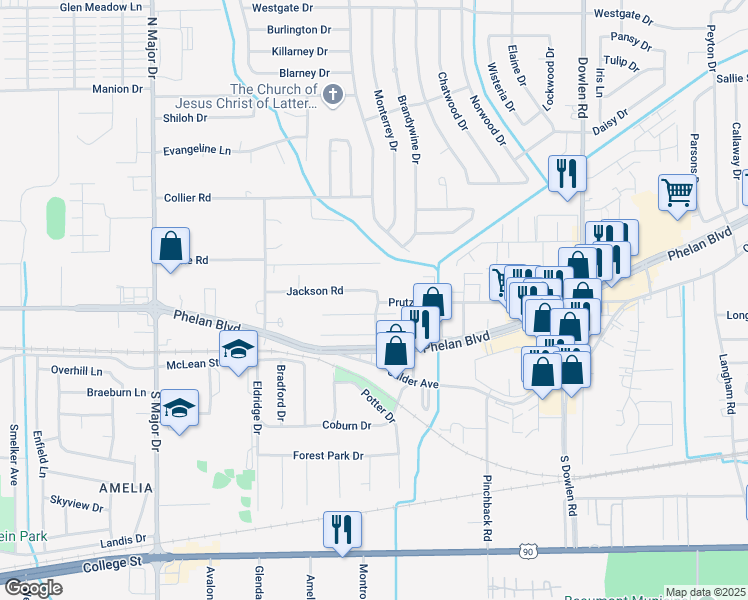 map of restaurants, bars, coffee shops, grocery stores, and more near 513 Arlington Drive in Beaumont