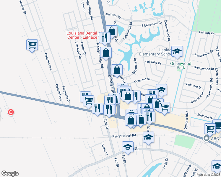 map of restaurants, bars, coffee shops, grocery stores, and more near 1816 Cinclar Loop in LaPlace