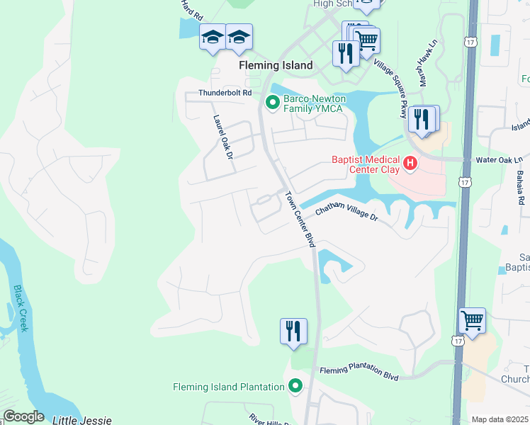 map of restaurants, bars, coffee shops, grocery stores, and more near 2125 Pond Spring Way in Orange Park