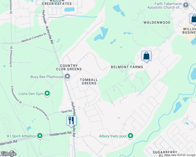 map of restaurants, bars, coffee shops, grocery stores, and more near 11000 Spell Road in Tomball