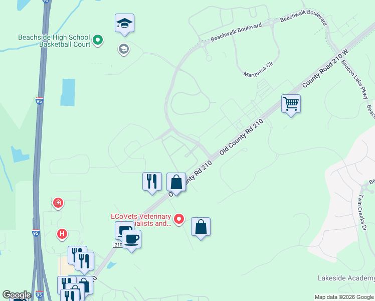 map of restaurants, bars, coffee shops, grocery stores, and more near 91 Sentosa Dr in Saint Johns