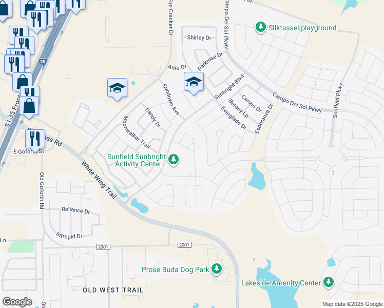 map of restaurants, bars, coffee shops, grocery stores, and more near 176 Nectar Drive in Buda
