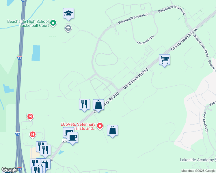map of restaurants, bars, coffee shops, grocery stores, and more near 91 Sentosa Dr in Saint Johns