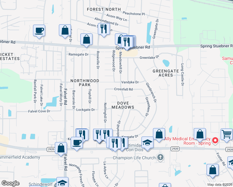 map of restaurants, bars, coffee shops, grocery stores, and more near in Harris County