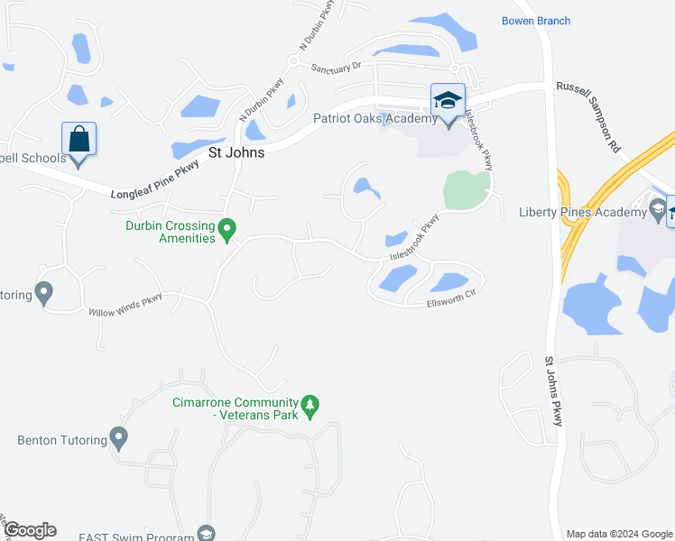 map of restaurants, bars, coffee shops, grocery stores, and more near 125 East Berkswell Drive in Saint Johns