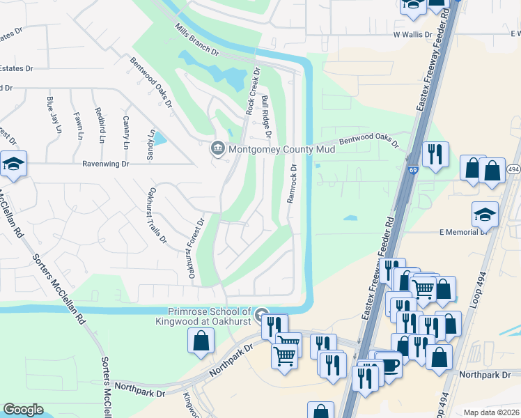 map of restaurants, bars, coffee shops, grocery stores, and more near 21017 Williams Creek Drive in Porter