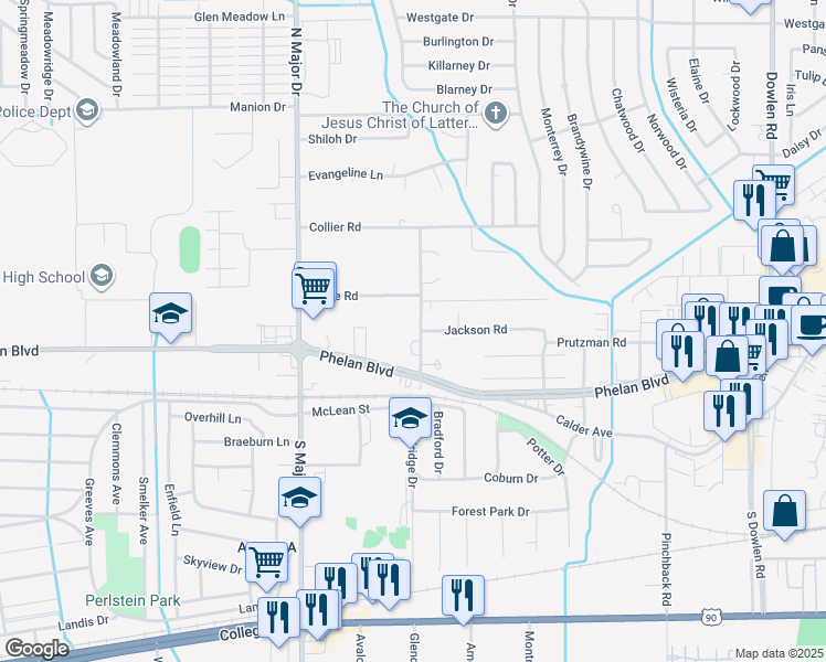 map of restaurants, bars, coffee shops, grocery stores, and more near 250 Berry Road in Beaumont