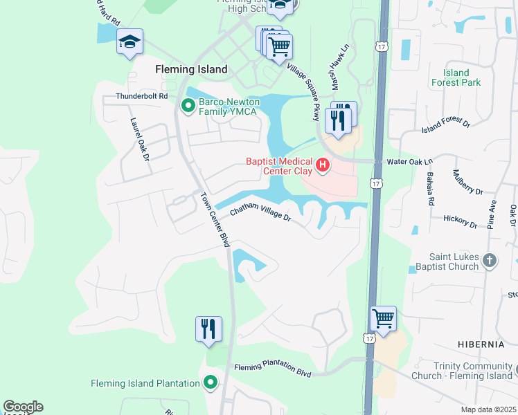 map of restaurants, bars, coffee shops, grocery stores, and more near 1839 Chatham Village Drive in Fleming Island