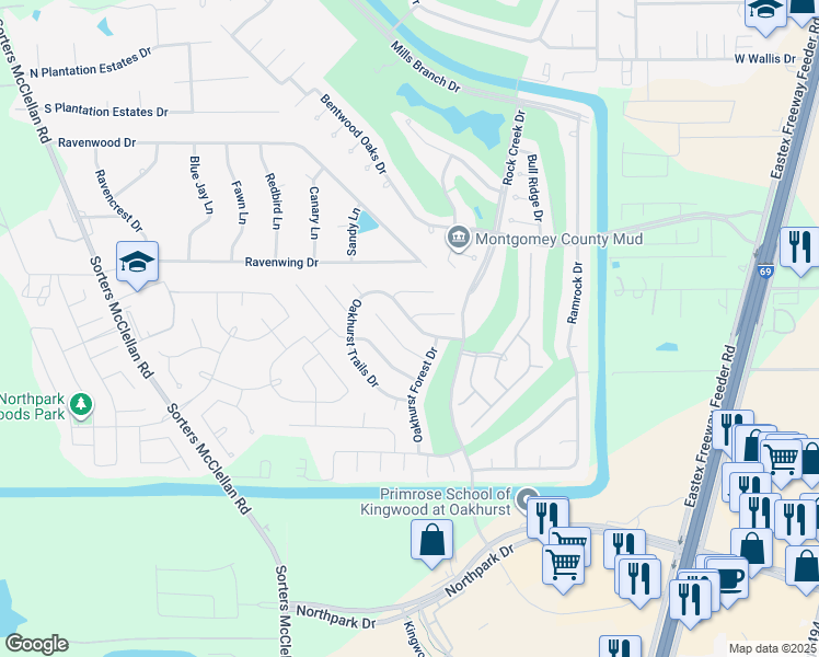 map of restaurants, bars, coffee shops, grocery stores, and more near 20778 Oakhurst Creek Drive in Porter