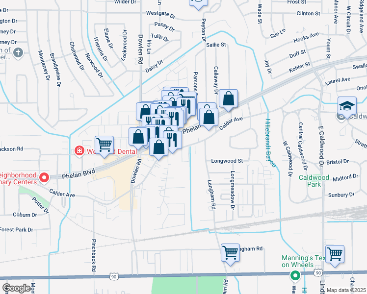 map of restaurants, bars, coffee shops, grocery stores, and more near 20 Genevieve Street in Beaumont