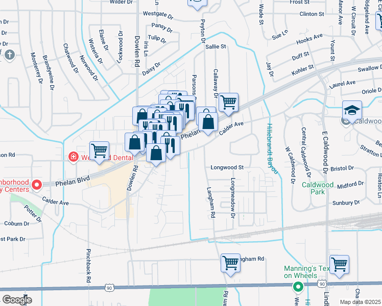 map of restaurants, bars, coffee shops, grocery stores, and more near 20 Genevieve Street in Beaumont