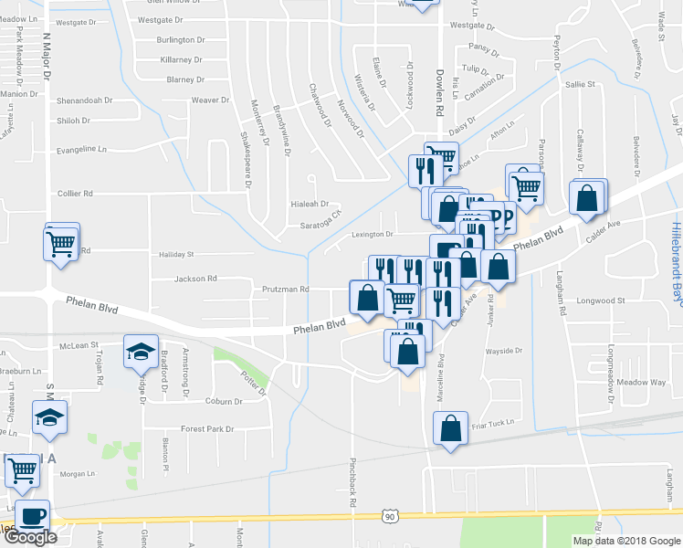 map of restaurants, bars, coffee shops, grocery stores, and more near 6810 Prutzman Road in Beaumont