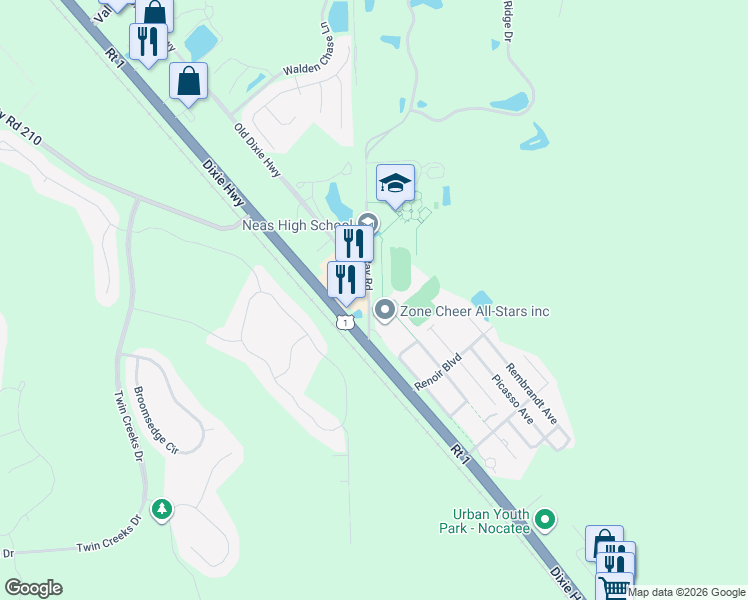 map of restaurants, bars, coffee shops, grocery stores, and more near 10550 Ray Road in Ponte Vedra Beach