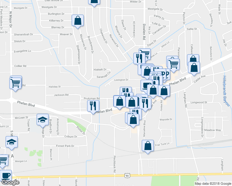 map of restaurants, bars, coffee shops, grocery stores, and more near 6715 Lexington Court in Beaumont
