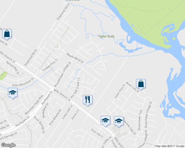 map of restaurants, bars, coffee shops, grocery stores, and more near 2732 Woodspring Forest Drive in Humble