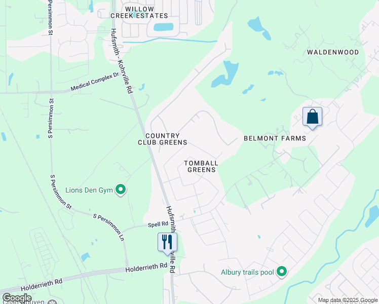 map of restaurants, bars, coffee shops, grocery stores, and more near 11202 Netherpool Drive in Tomball