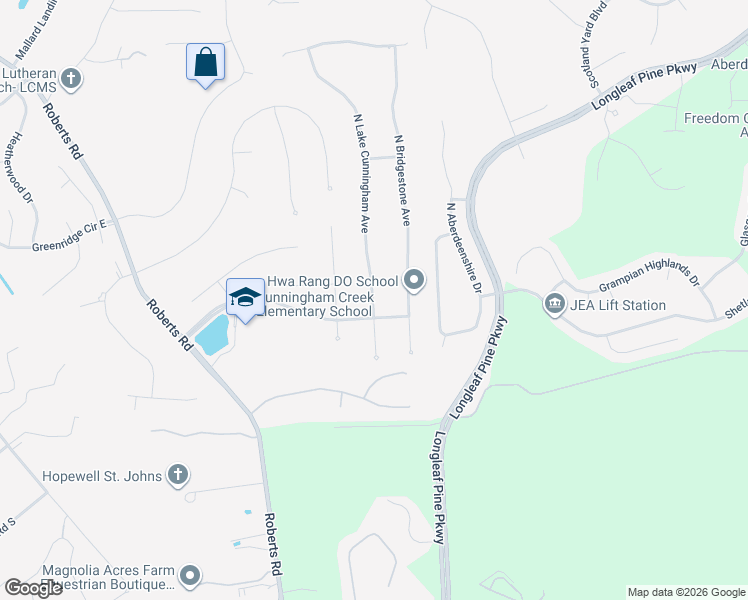 map of restaurants, bars, coffee shops, grocery stores, and more near 108 North Lake Cunningham Avenue in Fruit Cove