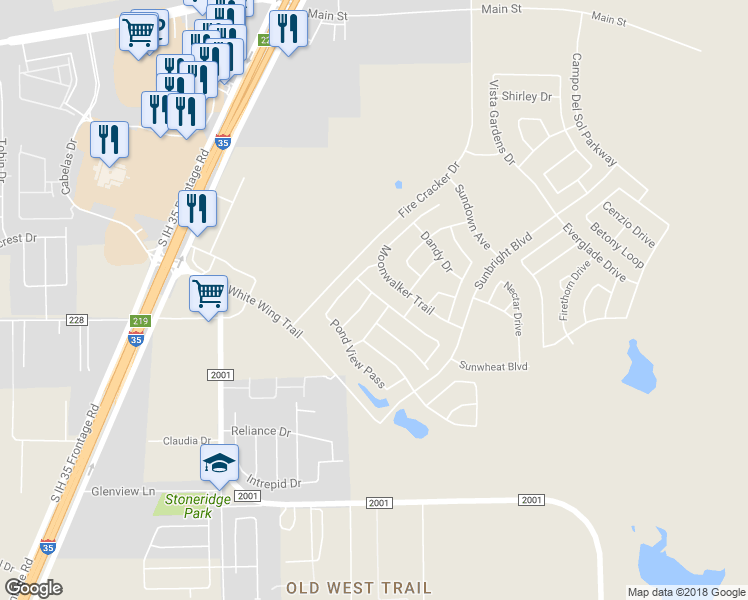 map of restaurants, bars, coffee shops, grocery stores, and more near 210 Maxmillion Lane in Buda