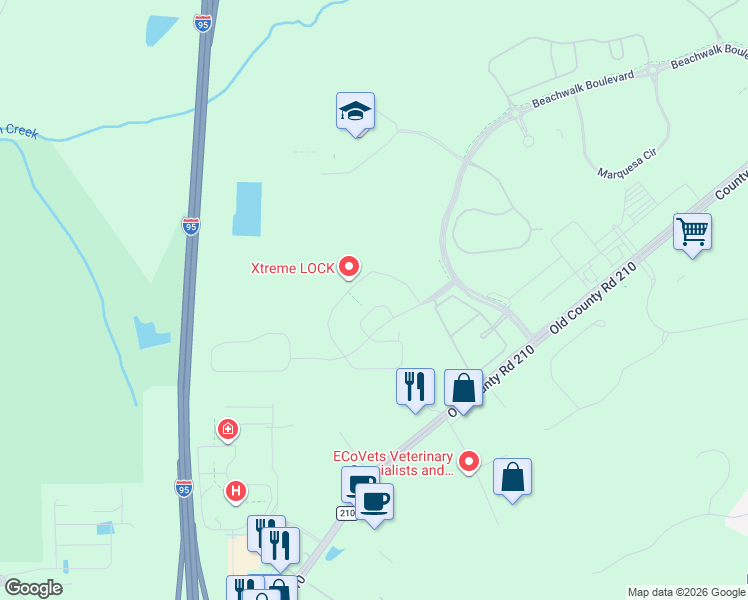 map of restaurants, bars, coffee shops, grocery stores, and more near 70 Old Fort Trail in Saint Johns