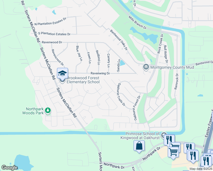 map of restaurants, bars, coffee shops, grocery stores, and more near 20698 Oakhurst Meadows Drive in Porter