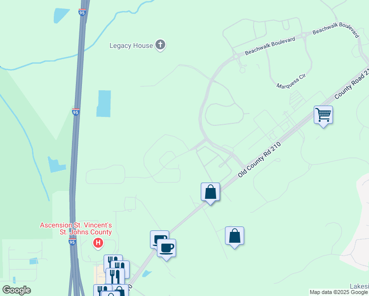 map of restaurants, bars, coffee shops, grocery stores, and more near 35 Clifton Bay Loop in Saint Johns