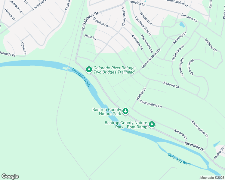 map of restaurants, bars, coffee shops, grocery stores, and more near 261 Kahana Lane in Bastrop