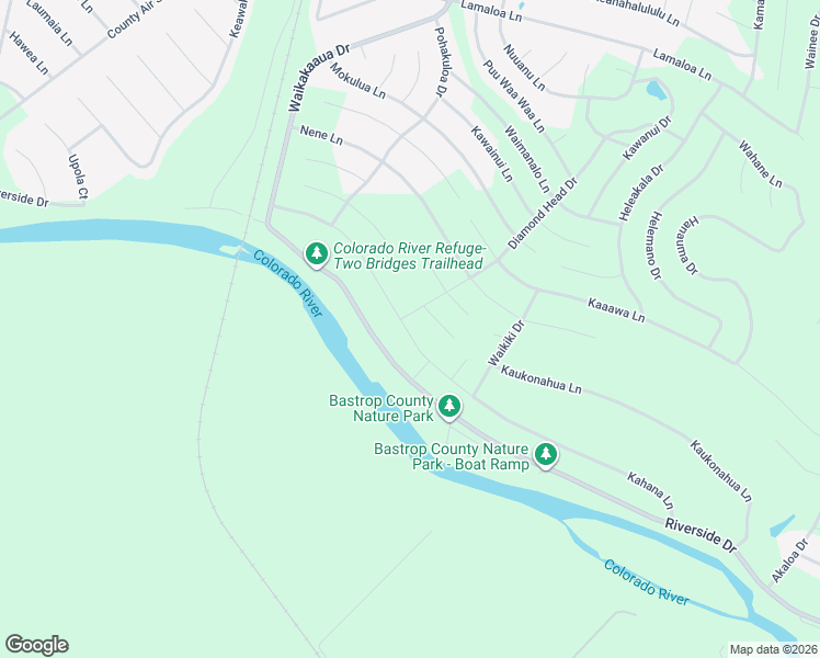 map of restaurants, bars, coffee shops, grocery stores, and more near 261 Kahana Lane in Bastrop