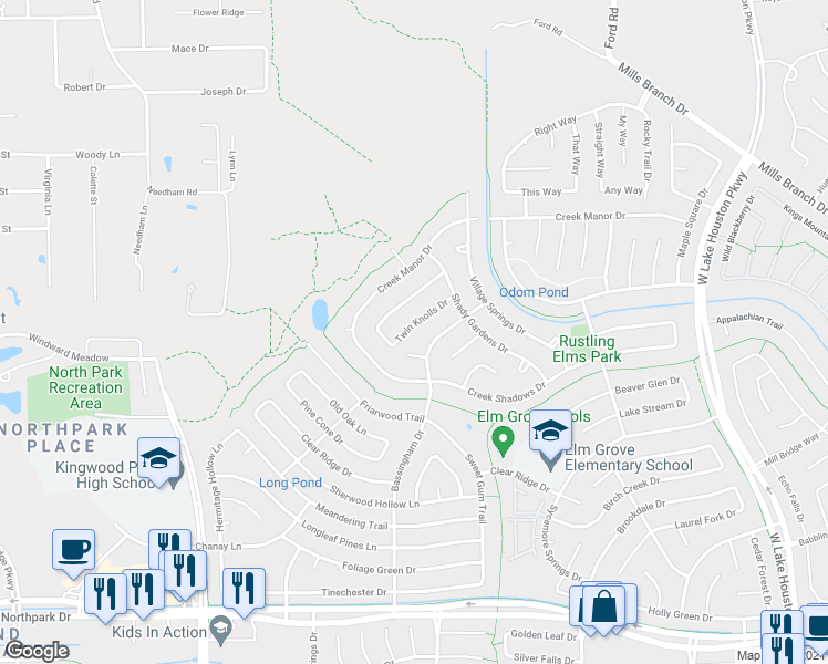 map of restaurants, bars, coffee shops, grocery stores, and more near 2906 Twin Knolls Drive in Houston