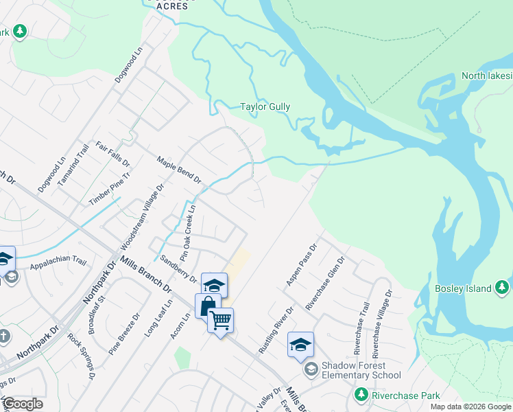 map of restaurants, bars, coffee shops, grocery stores, and more near 4922 Birch Bough Court in Houston