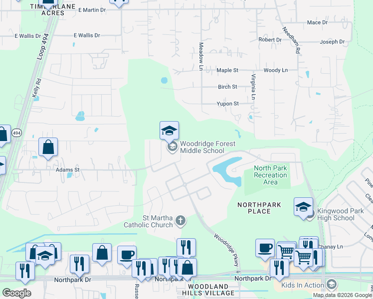 map of restaurants, bars, coffee shops, grocery stores, and more near 4540 Woodridge Parkway in Porter