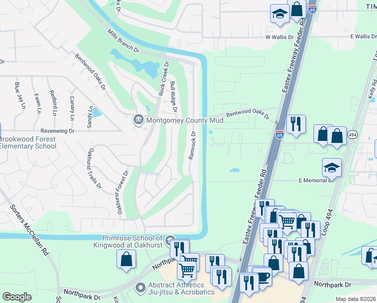 map of restaurants, bars, coffee shops, grocery stores, and more near 25448 Ramrock Drive in Porter