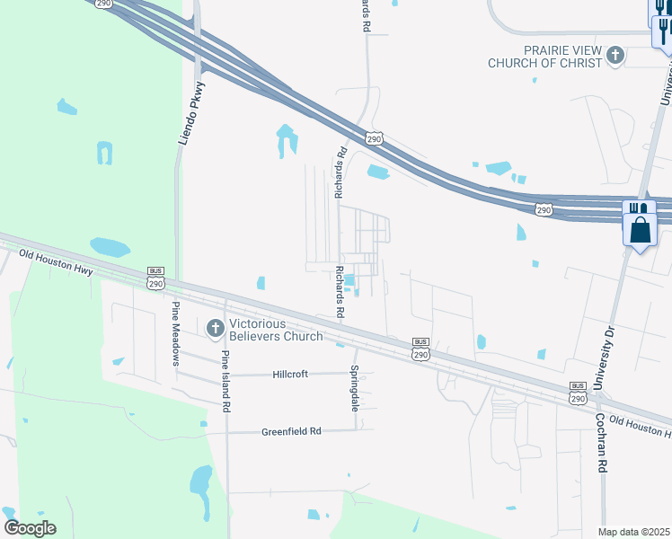 map of restaurants, bars, coffee shops, grocery stores, and more near 45655 Chapman Lane in Prairie View